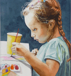 Young Watercolorist at Work