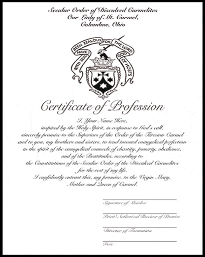 Carmelite Certificate of Profession