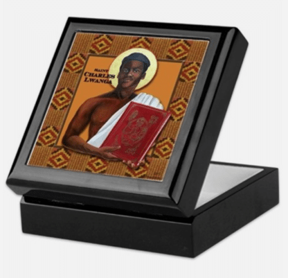 Saint Charles Lwanga keepsake/rosary box black lacquer